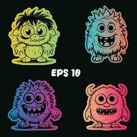 Colorful Cartoon Monsters on Black Background vector