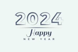 Happy New Year 2024 text banner in modern line style for greeting card vector