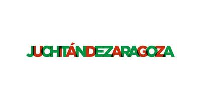 Juchitan de Zaragoza in the Mexico emblem. The design features a geometric style, vector illustration with bold typography in a modern font. The graphic slogan lettering.