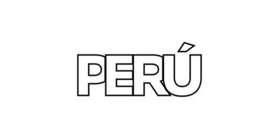 Peru emblem. The design features a geometric style, vector illustration with bold typography in a modern font. The graphic slogan lettering.