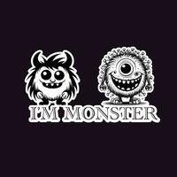 Two Cute Monsters with Text on a Dark Background vector