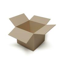 Open isometric box. Empty paper parcel. Realistic carton. Vector illustration