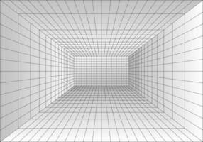 Perspective grid room. Wireframe abstract cube. Data digital visualization. Vector illustration