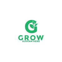 Grow logo design lettering vector template, letter G with leaf logo vector