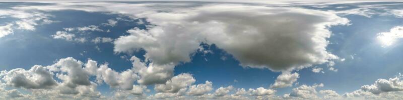 seamless cloudy blue skydome 360 hdri panorama view with awesome clouds with zenith for use in 3d graphics or game as sky dome or edit drone shot photo