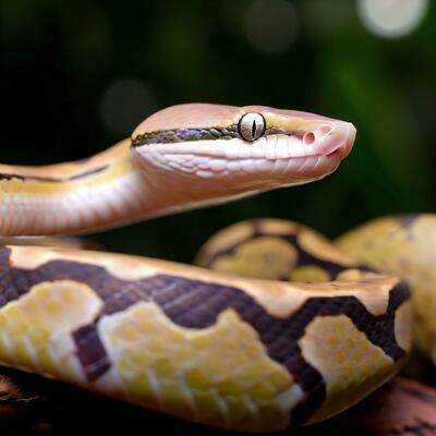 Yellow boa constrictor snake isolated on white background with