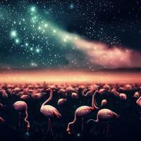 Enchanting Scene of Flamingos and the Milky Way ,AI Generated photo