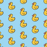 Cute cartoon seamless pattern with duck on blue background. Design with birds for kids. Vector tile for fabric, print, wrapper, textile. Funny duckling in flat style.