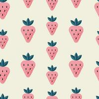 Seamless pattern with strawberry. Cute print with berries on white background. Colorful geometric pattern. Vector design for fabric, print, wrapper, textile. Cartoon flat style.