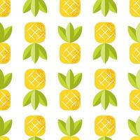 Seamless pattern with pineapple. Tropical print with fruits on white backdrop. Colorful geometric pattern. Vector repeat background for colorful summer fabric.