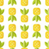 Seamless pattern with pineapple. Tropical print with fruits on white backdrop. Colorful geometric pattern. Vector repeat background for colorful summer fabric.