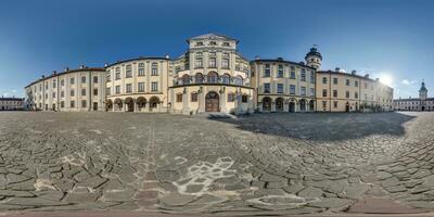 seamless spherical hdri 360 panorama overlooking restoration of the historic castle or palace with columns and gate  in equirectangular projection photo