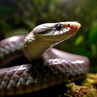 explorador el elegancia y intensidad de el negro tipo de serpiente venenosa arriba cerca ,ai generado foto