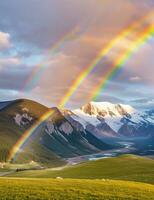 A Mesmerizing View of the Rainbow Mountain Valley After Rain ,AI Generated photo