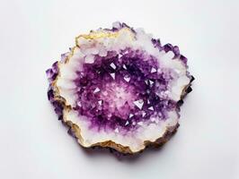 amethyst semigem geode crystals geological mineral on white background. ai generation photo