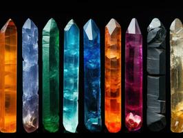 Colorful crystal bars on a black background. Geology concept. ai generation photo