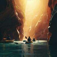 Tourist kayaking in cave in desert kayaking, kayaking people river ,AI Generated photo