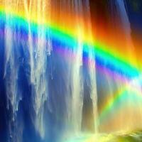 arco iris en un cascada ,ai generado foto