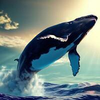 Zoomed-in on the Humpback Whale's Soaring Performance ,AI Generated photo