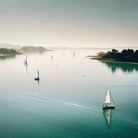 yate en mar día festivo, mar escena verano paisaje ,ai generado foto