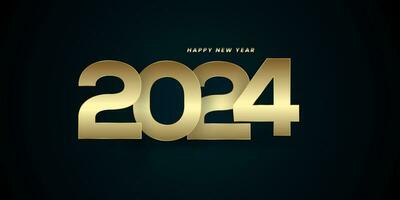 contento nuevo año 2024 en oscuro fondo, con hermosa Fuegos artificiales, 2024 nuevo año celebrando bandera, fiesta saludo tarjeta diseño. vector ilustración