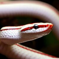 él de cerca ver revela el intrincado patrones en el rojo Leche serpiente escamas ,ai generado foto