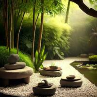 The Zen stone garden invites mindful reflection amidst the stones ,AI Generated photo
