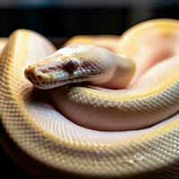 A Ball Python gazes with gentle curiosity, captivating its audience ,AI Generated photo
