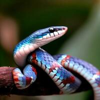 el azul coral serpiente vibrante colores hacer eso un oculto joya de el bosque ,ai generado foto