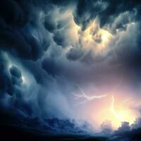 Storm clouds perform a dramatic dance with bolts of lightning ,AI Generated photo