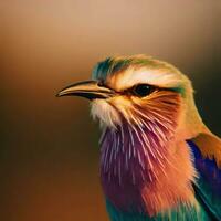 A close-up of the Lilac-breasted roller reveals its regal beauty ,AI Generated photo