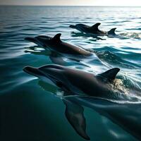 agraciado hilandero delfines surgir con juguetón instinto ,ai generado foto
