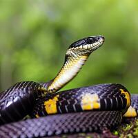 A close-up view of Boiga dendrophila reveals its striking appearance ,AI Generated photo