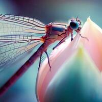 Dragonfly perched on wildflower, beautiful dragonfly, Macro of dragonfly ,AI Generated photo