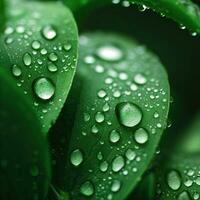 The intricate patterns of water droplets on leaves shine in macro photography ,AI Generated photo