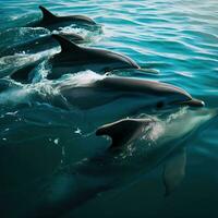 Captivating Scene of Spinner Dolphins Breaking the Surface ,AI Generated photo