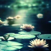 Pond with lotus, lotus in lake lotau flower in water ,AI Generated photo