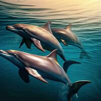 Close-Up of Spinner Dolphins Surfacing with Effortless Grace ,AI Generated photo