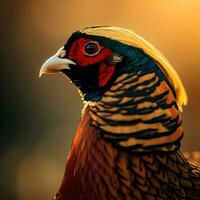 Admiring the Pheasant's Vibrant Colors Glistening in Even Sunshine ,AI Generated photo