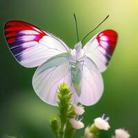 The wildflower becomes a canvas for the striking white and red butterfly ,AI Generated photo