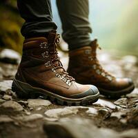 Hiking boots leave their mark on the rugged landscape ,AI Generated photo