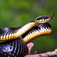 A close-up view of the Garter Snake reveals its graceful and elegant form ,AI Generated photo