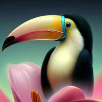 The Toco Toucan's beak resembles a vibrant palette, a masterpiece in the rainforest ,AI Generated photo