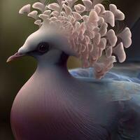 With its magnificent crown and stunning feathers, this pigeon is a true monarch of beauty ,AI Generated photo