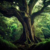 Big Bonsai tree jungle, dark forest, horror tree, baniyan bonsai ,AI Generated photo