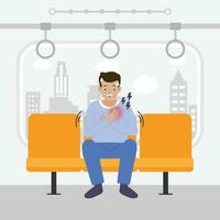 Man Having Panic Attack in skytrain Cartoon vector illustration.