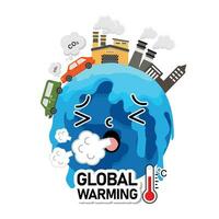 Global warming from Air pollution increase temperature earth. Climate change Global warming concept vector illustration. .