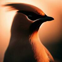 A close-up of the Bohemian Waxwing reveals its intricate plumage ,AI Generated photo