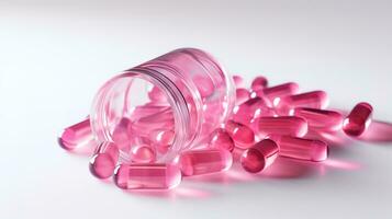 Pink transparent vitamins on a light background photo