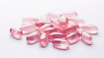 Pink transparent vitamins on a light background photo